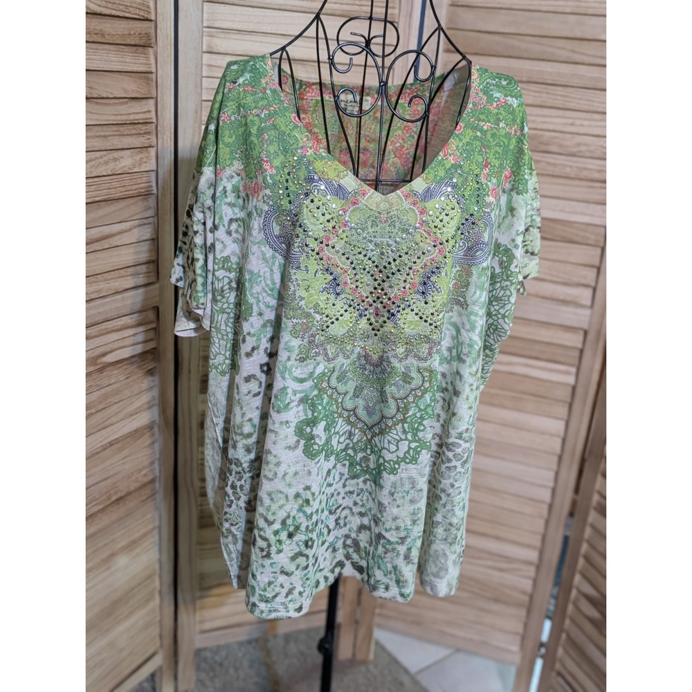One World Swing Top Tunic Size 2x Green Sparkly